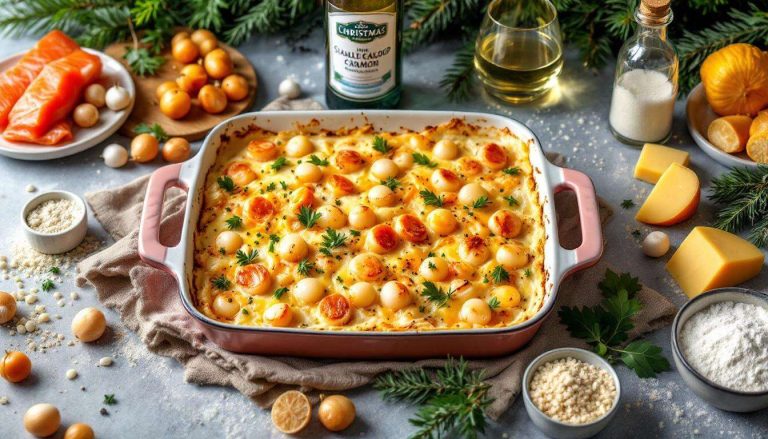 Ce gratin de Noël au saumon et aux Saint‑Jacques coche tout : rapide, élégant, léger et tellement plus original que la dinde