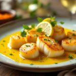 Queue de lotte et Saint-Jacques pochées : sauce safranée crémeuse, style restaurant