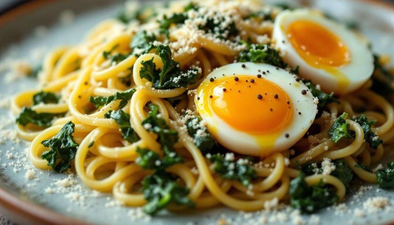 Boudin vert émincé en carbonara de chou kale : la pasta belgo-italienne surprenante qui fonctionne à merveille
