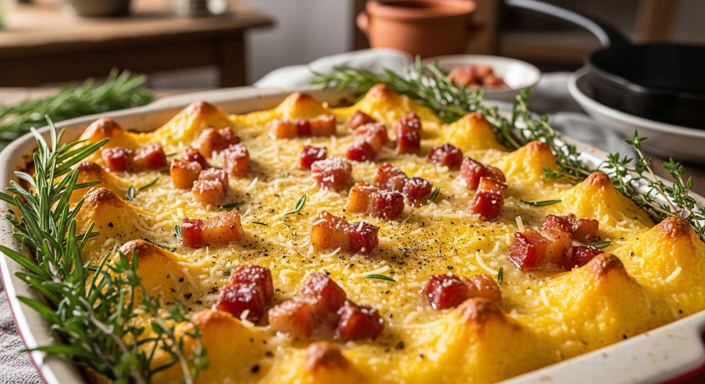 Polenta gratinée recette : crémeuse, gorgonzola et pancetta